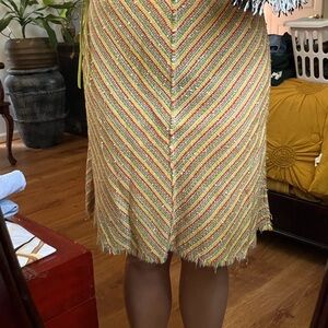 Marc Jacobs Yellow Multicolor Chevron Tweed Midi Skirt